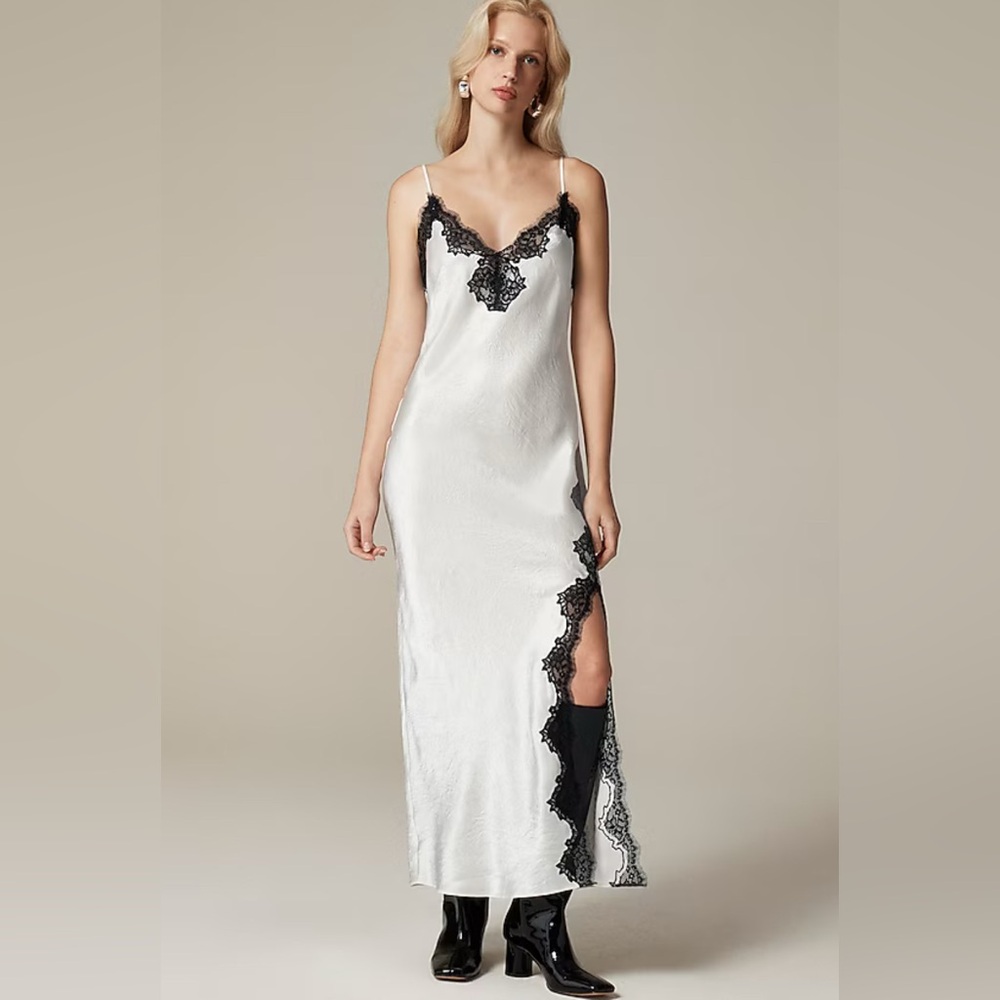 NWT JCrew Lace-trim slip dress in textured satin